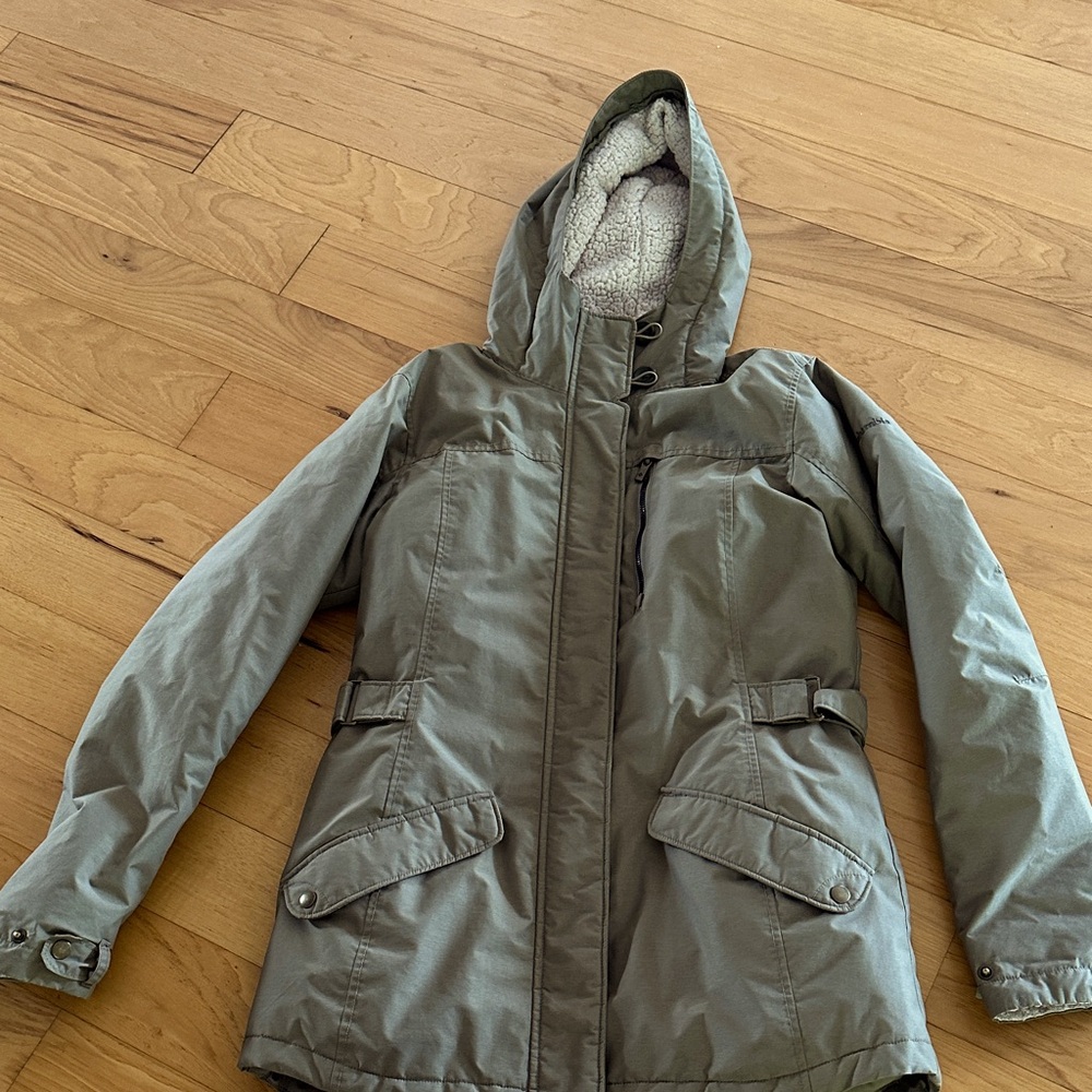 Columbia Olive Green Utility Jacket with Sherpa Hood